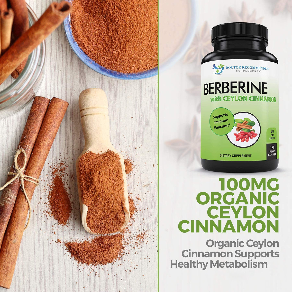 Authentic USA imported Berberine with Organic Ceylon Cinnamon bottle