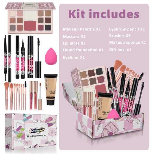 KAVCENT eyeshadow palette and matte lip gloss set open view