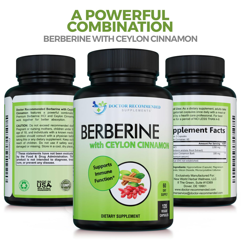 Premium Berberine 1200mg and Ceylon Cinnamon supplement packaging