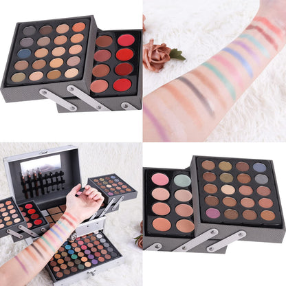 UNIFULL travel vanity kit close up of eyebrow powders contour shades lip liners and eyeliner pencils
