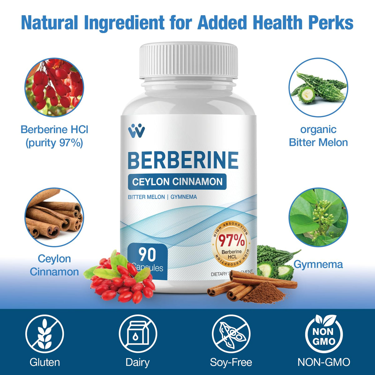 Side view of Wachray Berberine 180 capsule bottle