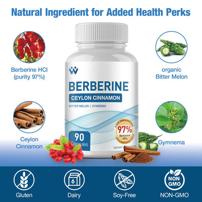 Side view of Wachray Berberine 180 capsule bottle