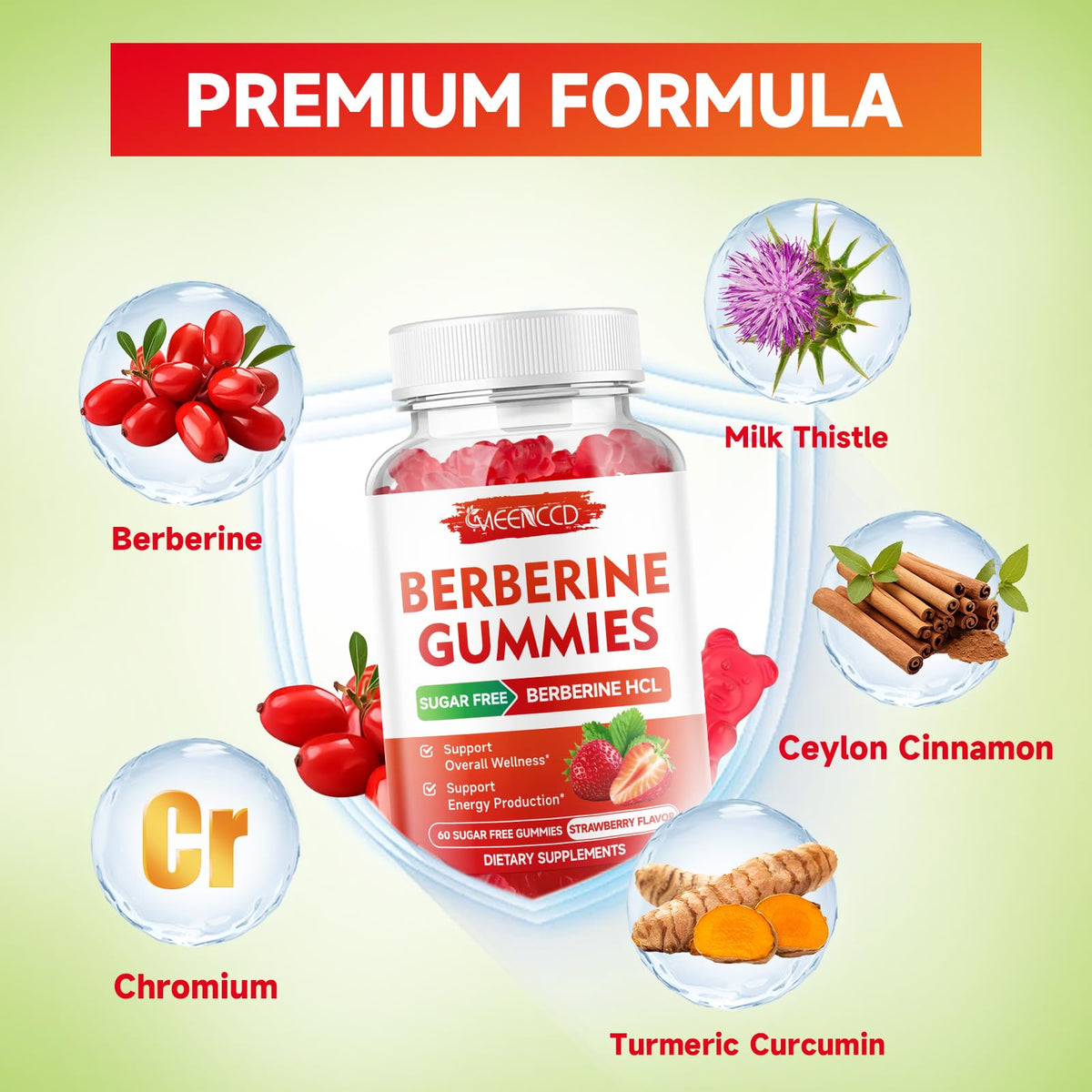 High potency Berberine and Cinnamon strawberry flavored gummies
