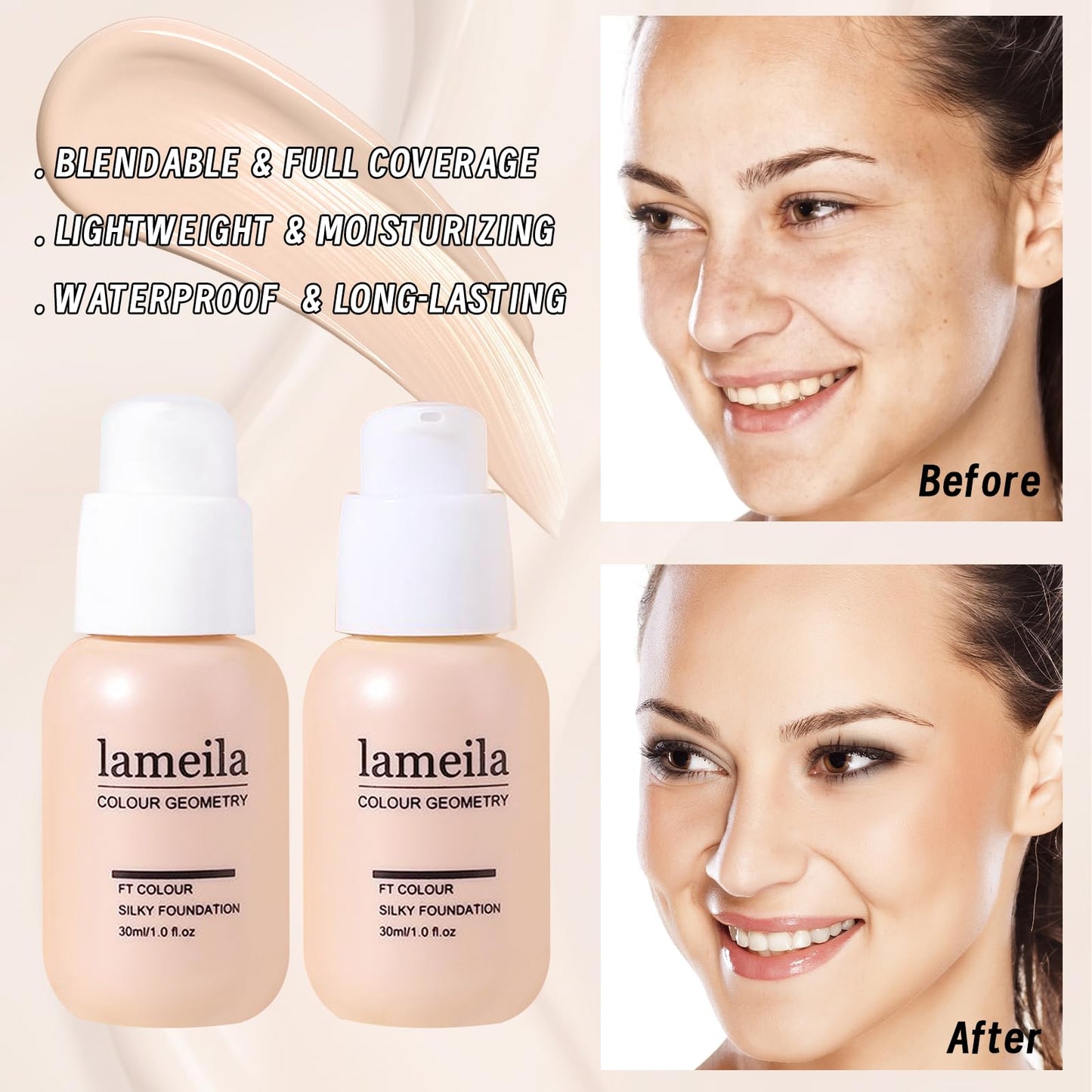 YBUETE comprehensive cosmetic gift bundle showing liquid foundation and face blusher components.
