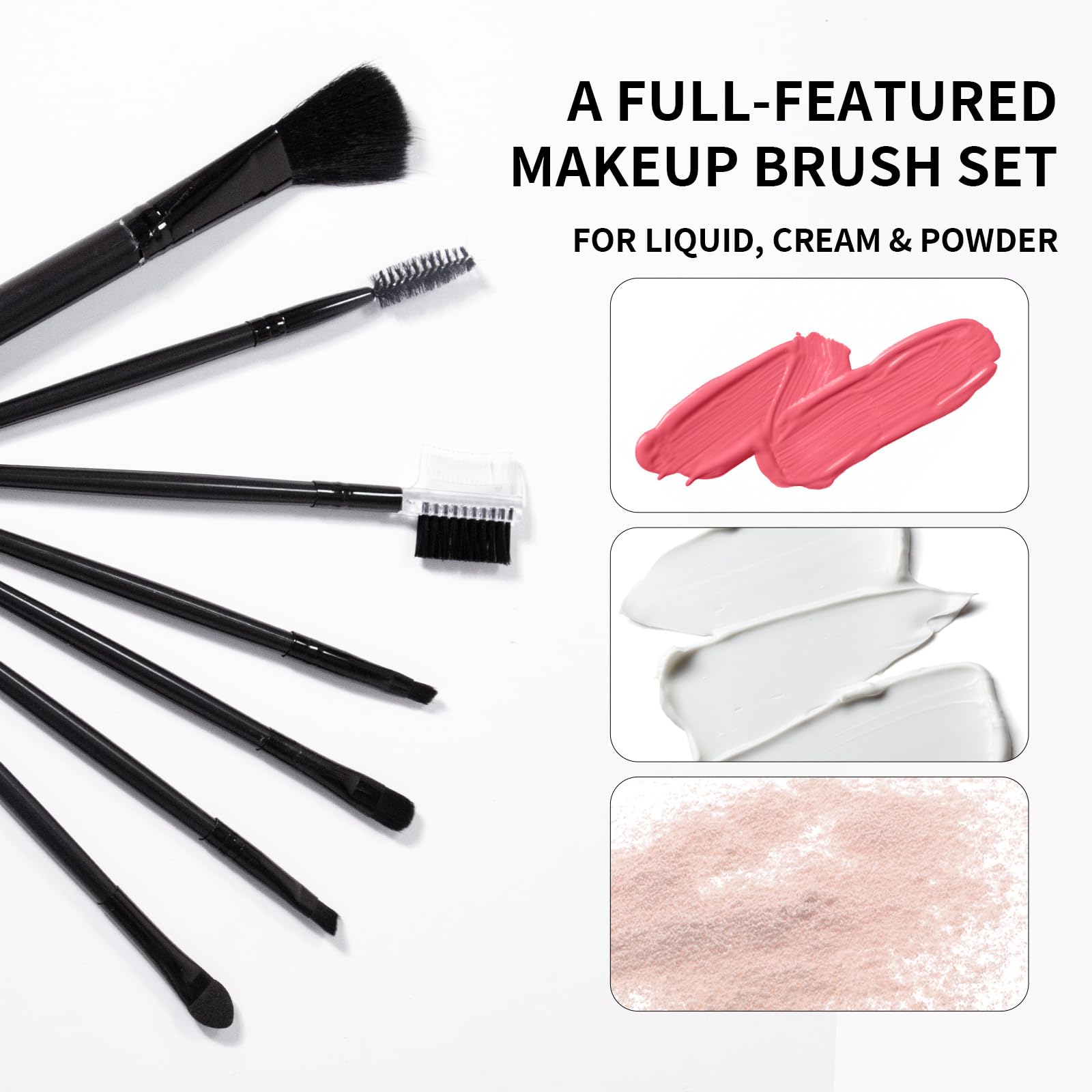 YBUETE complete makeup collection highlighting the waterproof mascara and professional makeup brushes.