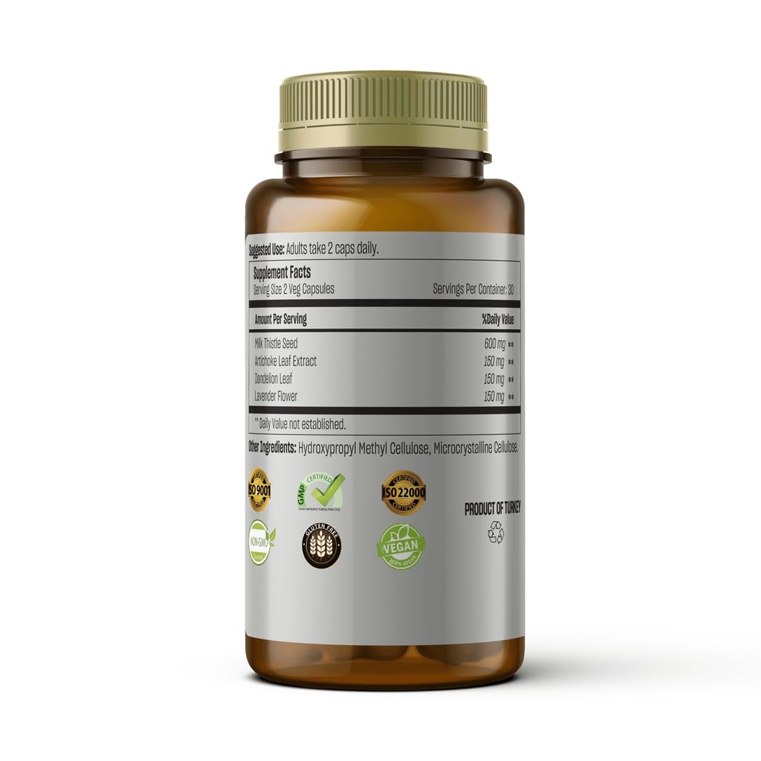 Organibal Talya liver support herbal supplement packaging showcasing key active natural plant ingredients list.