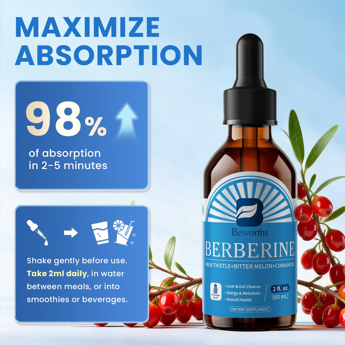 Dietary supplement facts for New Age Berberine drops