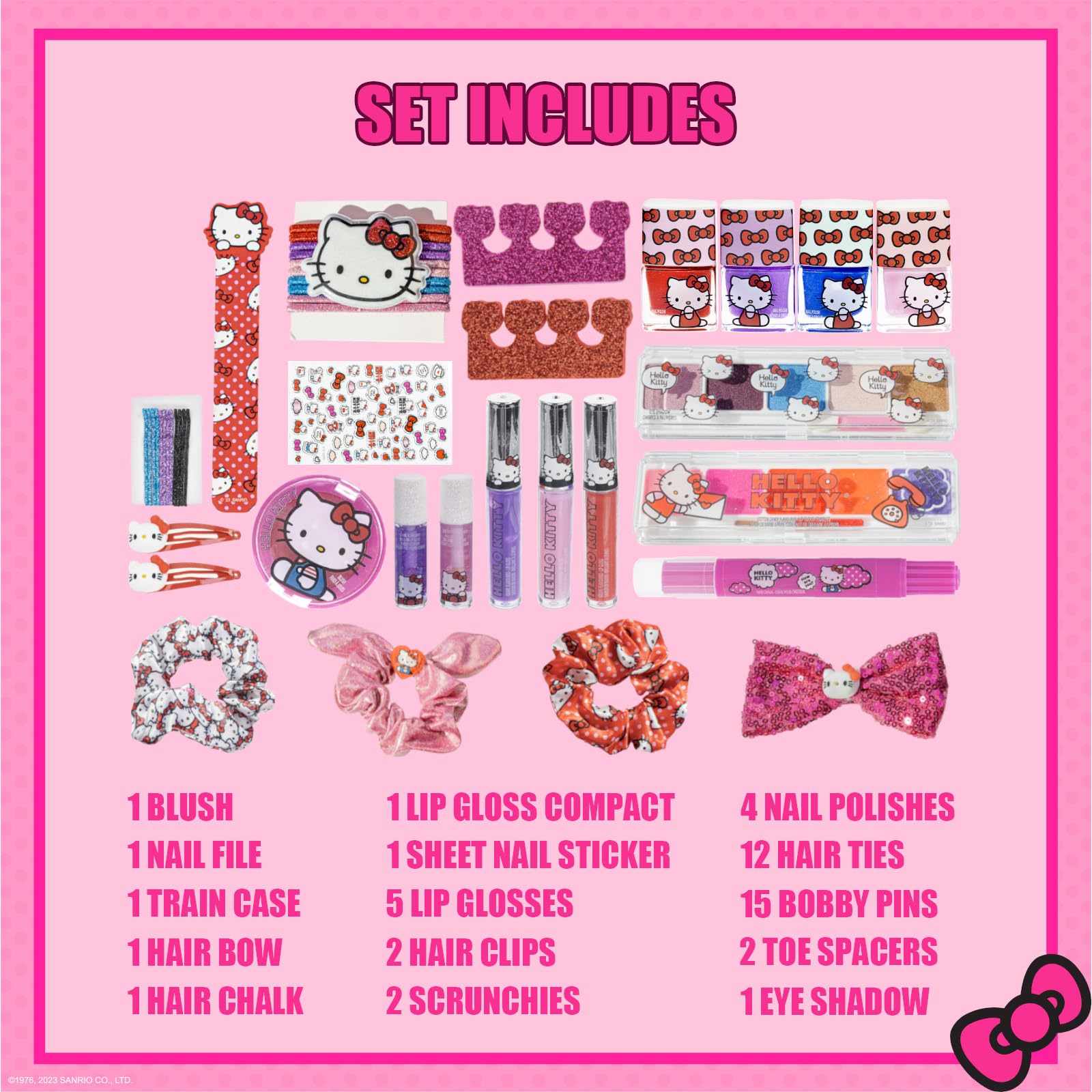 Townley Girl Hello Kitty peelable bubblegum scented nail polish bottles with toe spacers.