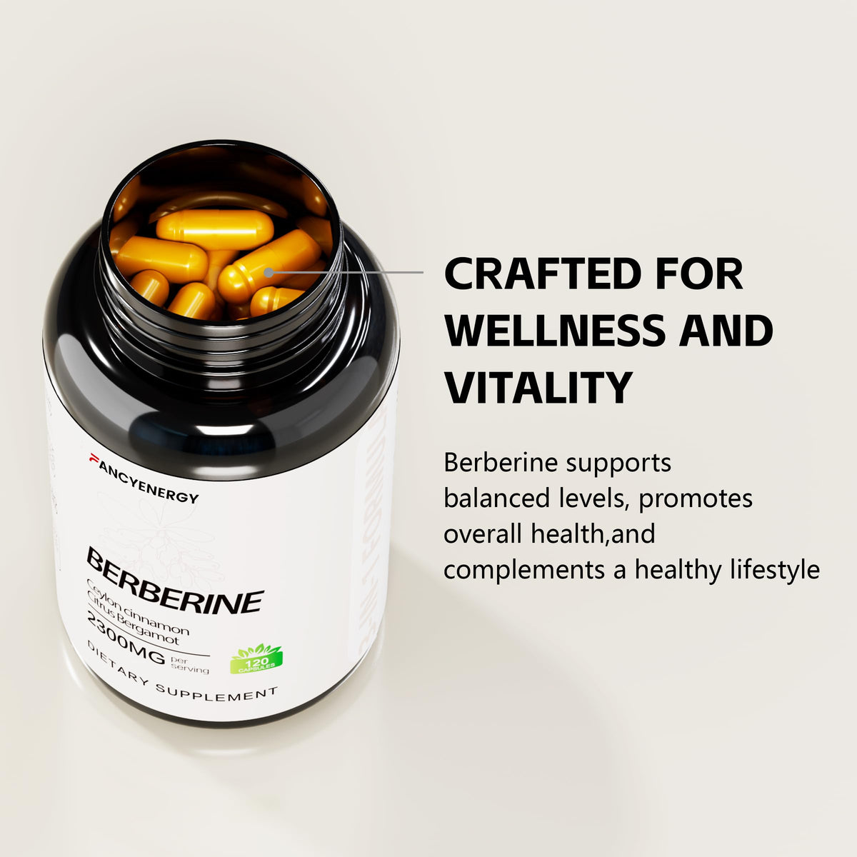 Top view of Berberine HCl supplement bottle cap and packaging