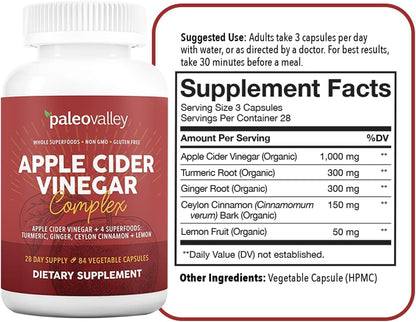 Paleovalley Apple Cider Vinegar supplement bottle label details