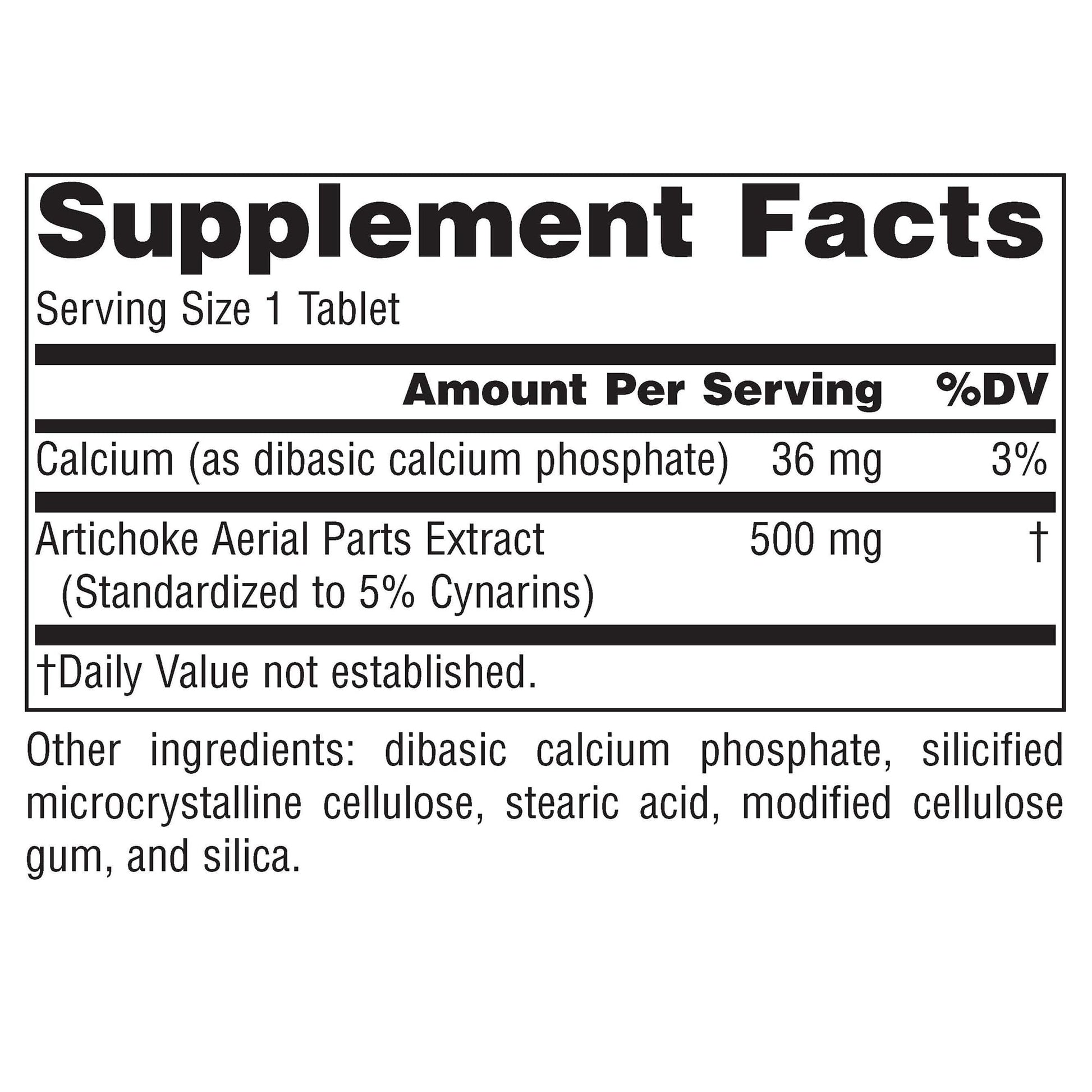 Authentic USA imported Source Naturals Artichoke Extract supplement facts