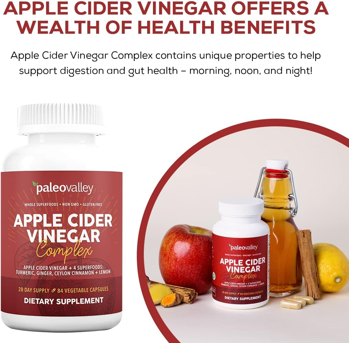 Paleovalley Apple Cider Vinegar Complex bottle with ingredient list