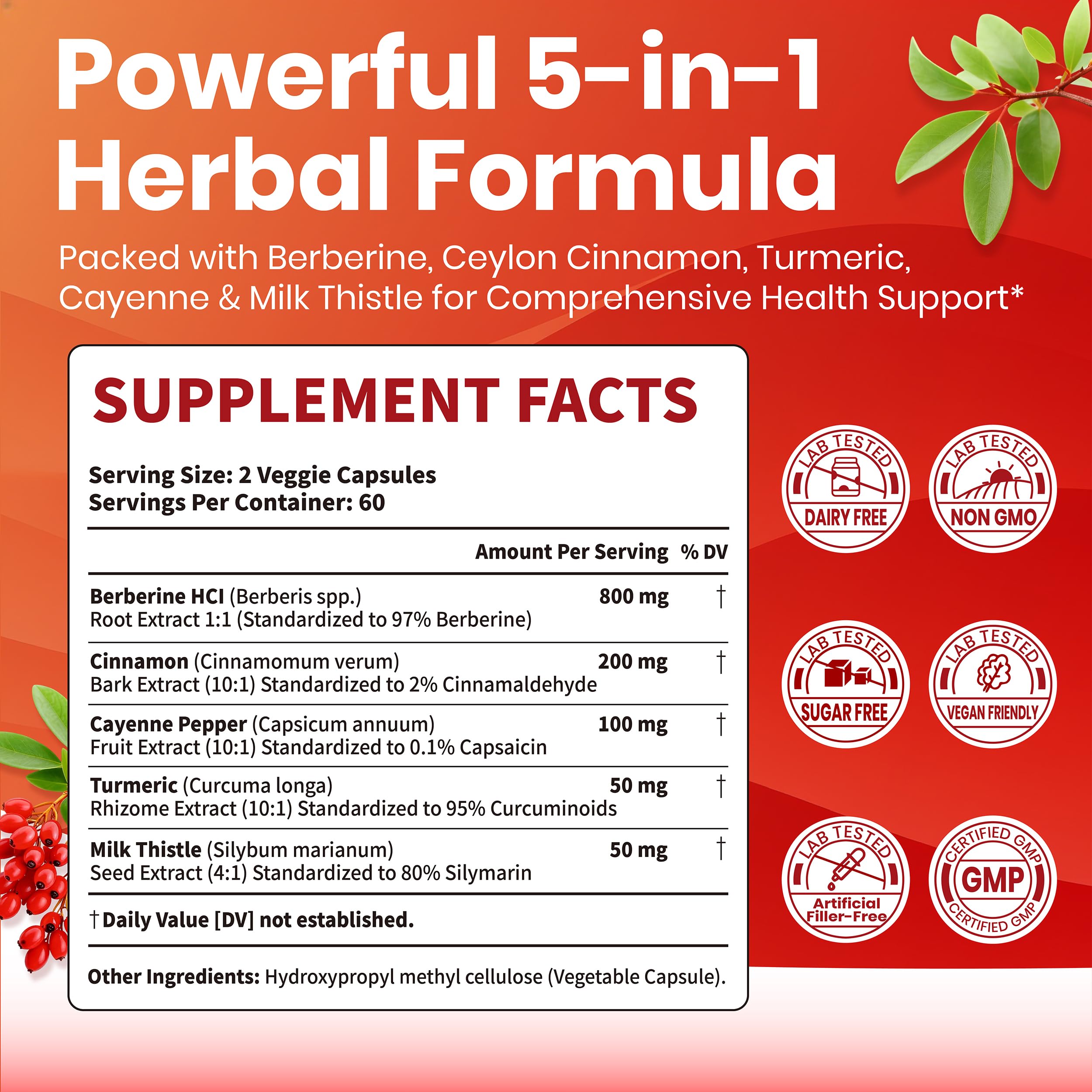 Vev Berberine supplement bottle showing ingredients list