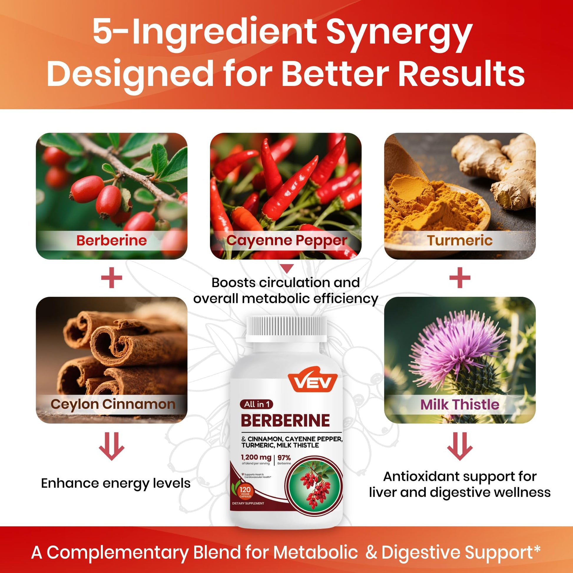 Supplement facts label on Vev Berberine bottle