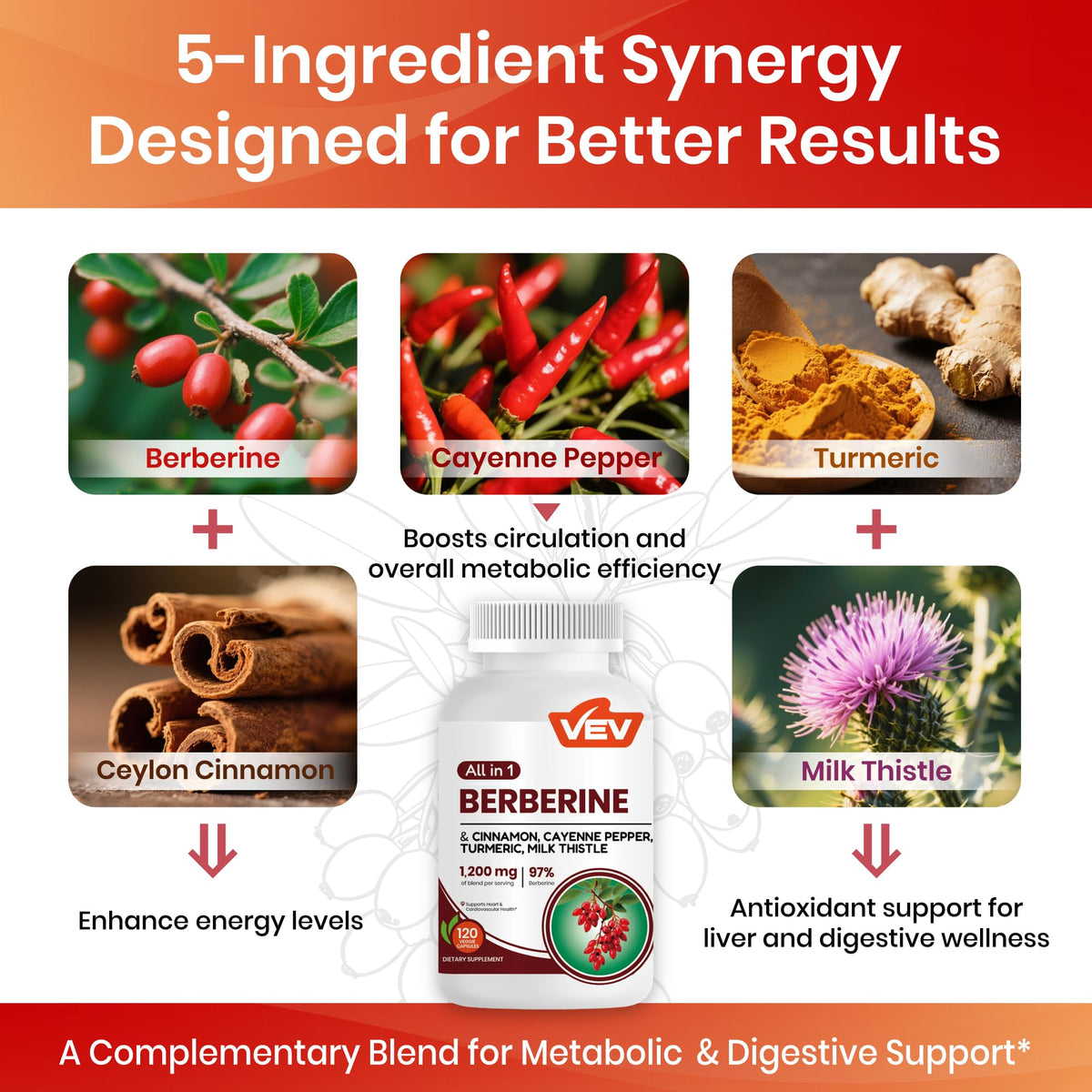 Supplement facts label on Vev Berberine bottle