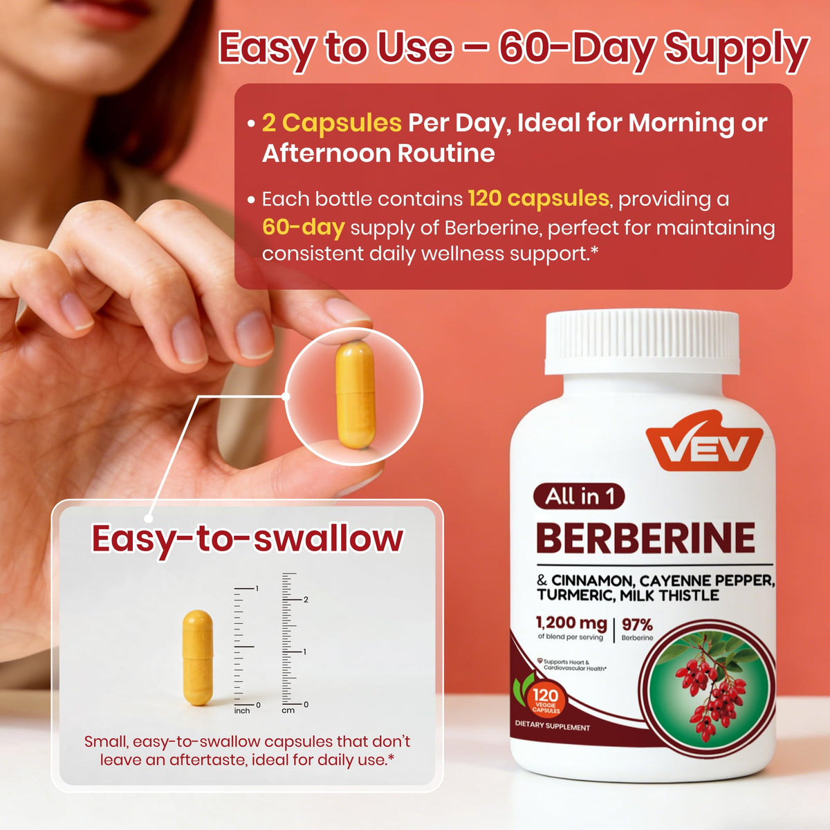Close up of Vev Berberine botanical supplement branding