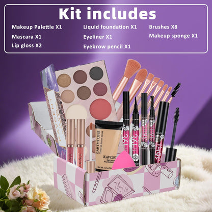 KAVCENT complete starter cosmetic gift set with foundation mascara and blending sponge