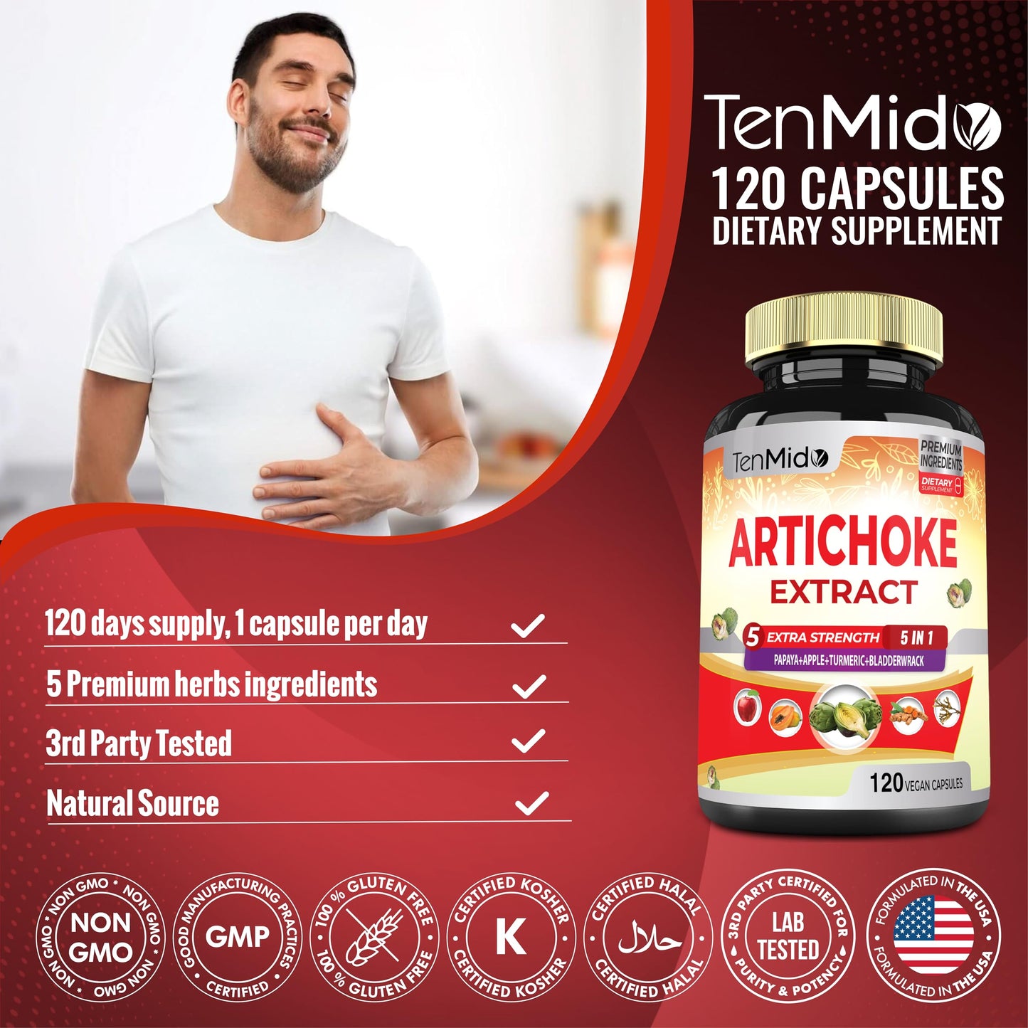 Natural liver cleanse and stomach motility support vegan capsules from Tenmido
