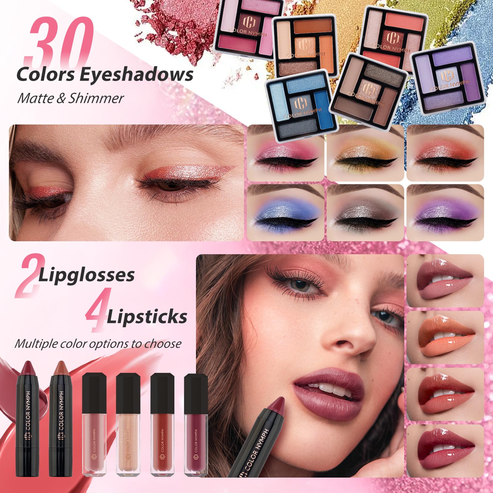 Color Nymph teen cosmetics set opened displaying eyeshadow palette tiers