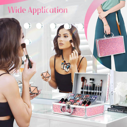 Color Nymph pink travel cosmetic case with multi level makeup trays