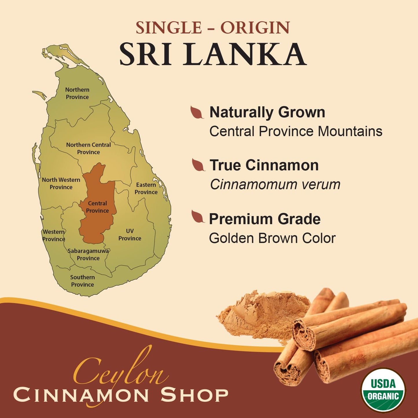 Top view of Ceylon Cinnamon Shop supplement bottle cap and packaging