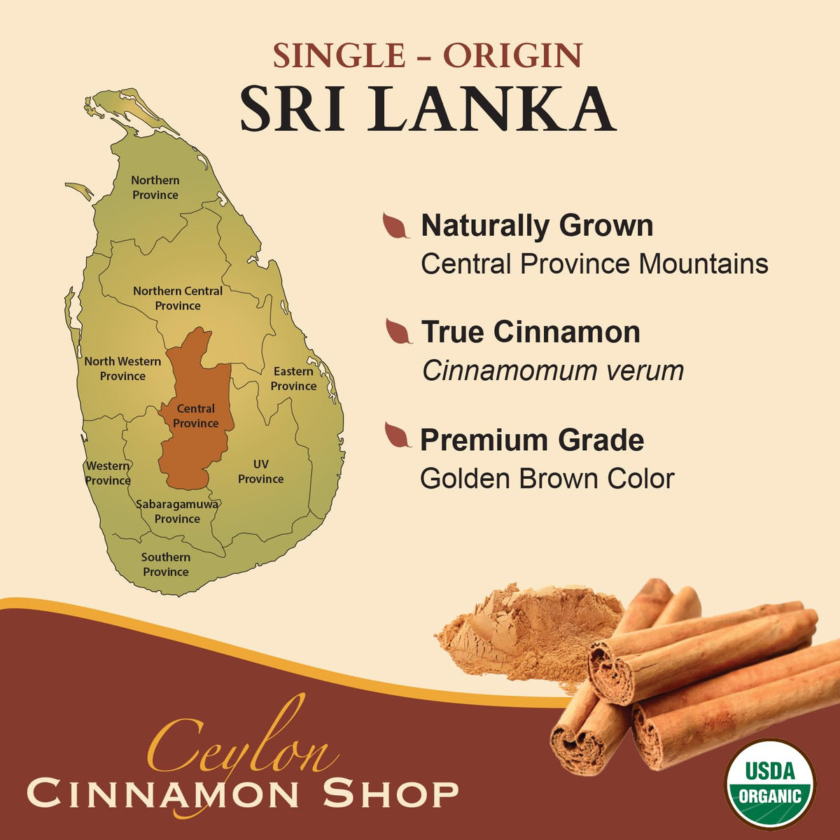 Top view of Ceylon Cinnamon Shop supplement bottle cap and packaging