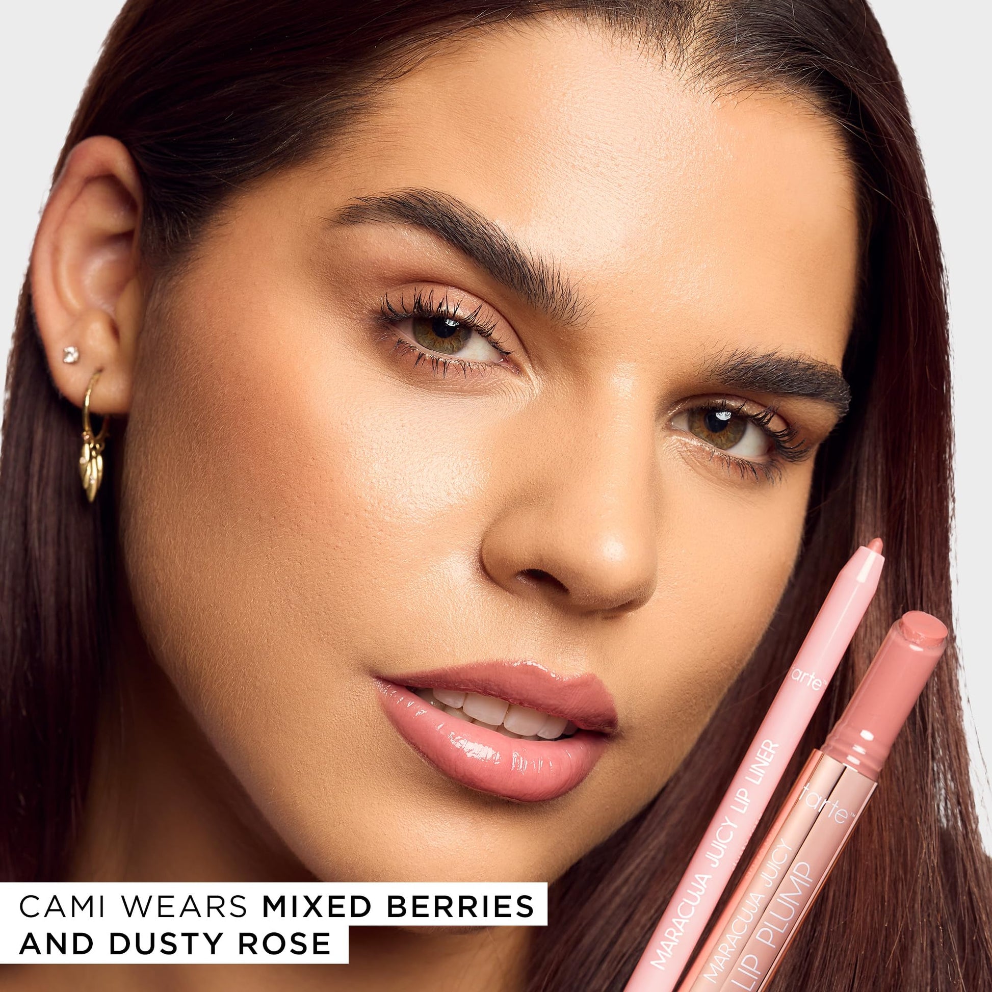 Tarte maracuja lip liner balm and plumping gloss swatches on skin