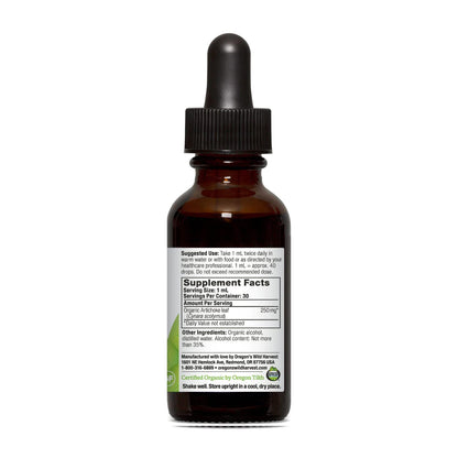 Oregon's Wild Harvest 1:4 Artichoke leaf herbal bitter supplement showing organic ingredients label