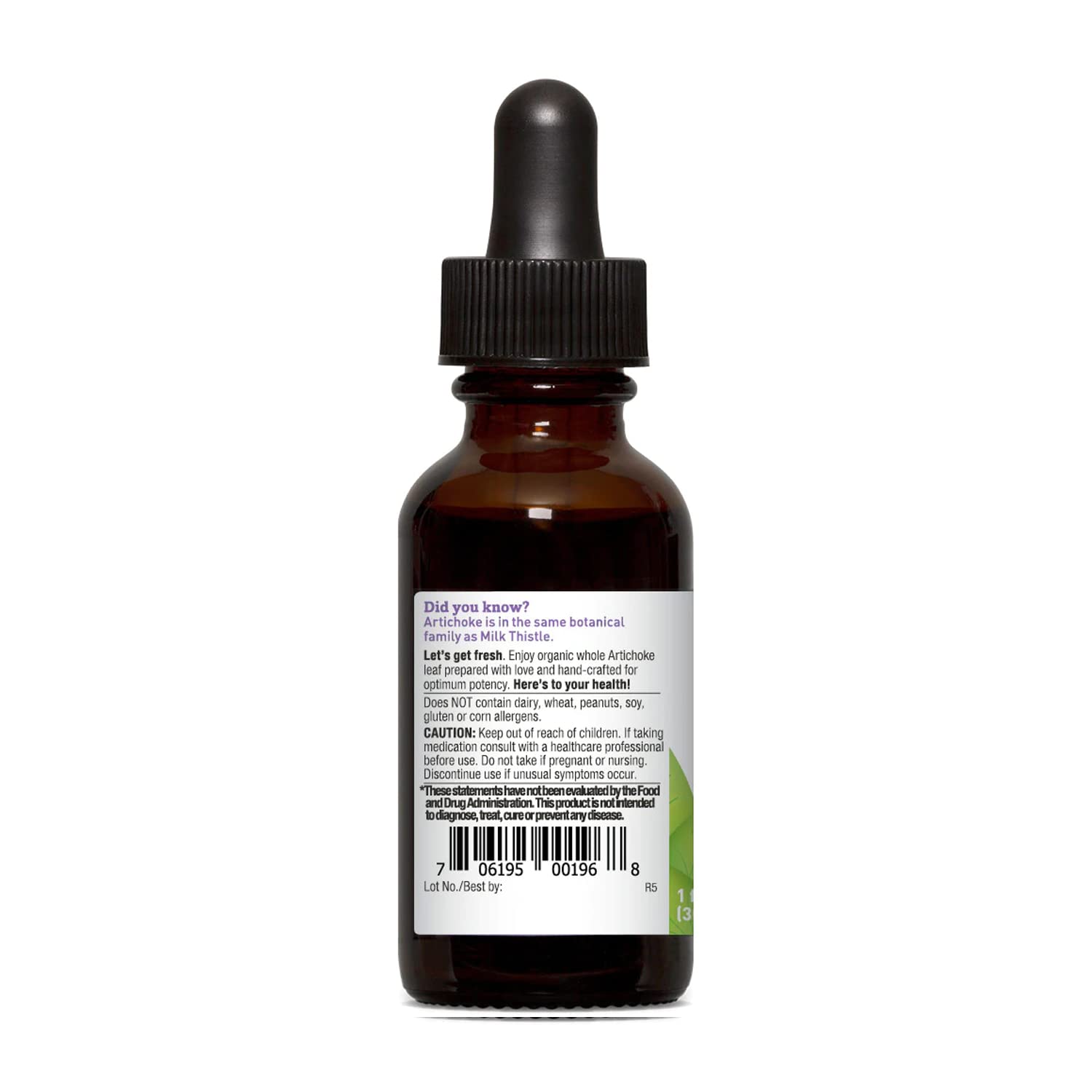 Certified organic artichoke liquid extract dropper bottle for premium liver and bile support
