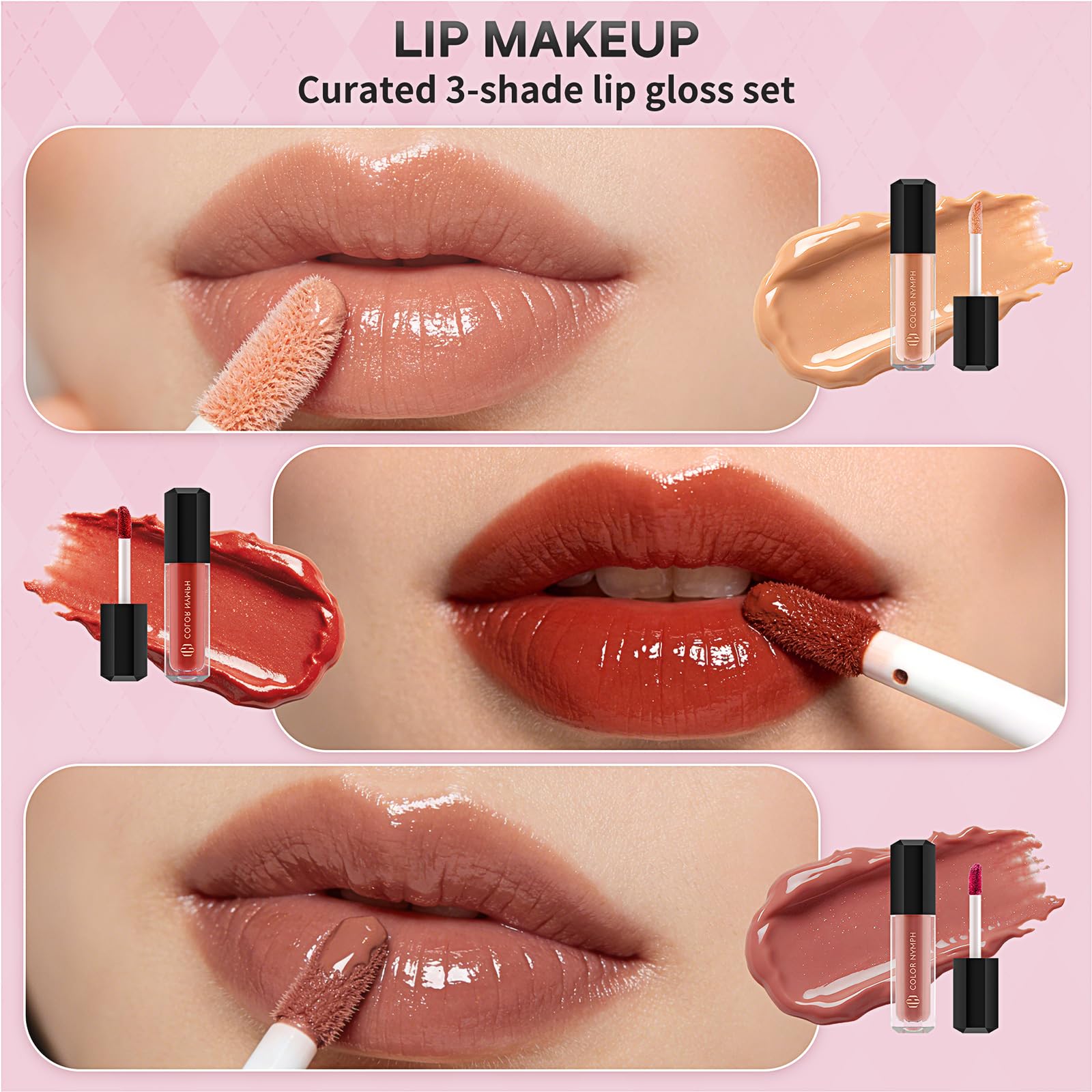 Color Nymph complete beginner cosmetics set with included lipsticks and application tools spread out