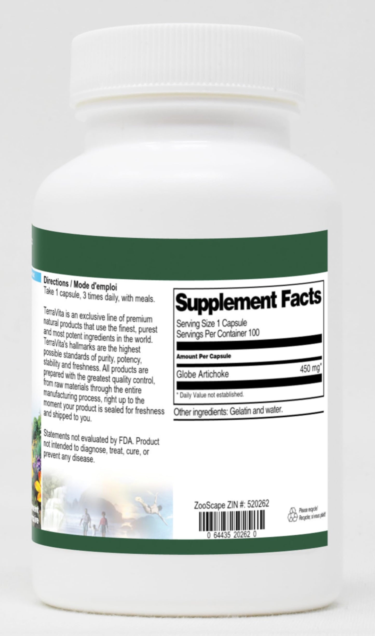 TerraVita Globe Artichoke extract capsules showing the USA manufactured product labels.