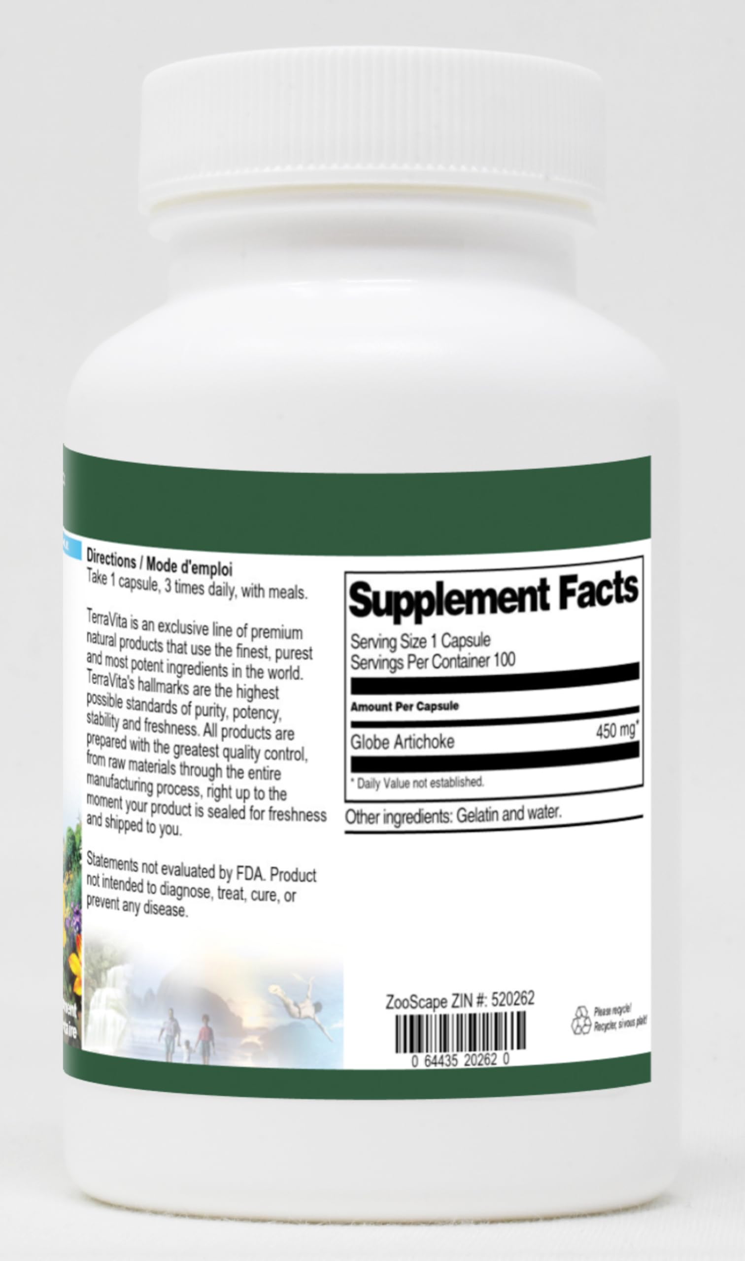 TerraVita Globe Artichoke extract capsules showing the USA manufactured product labels.