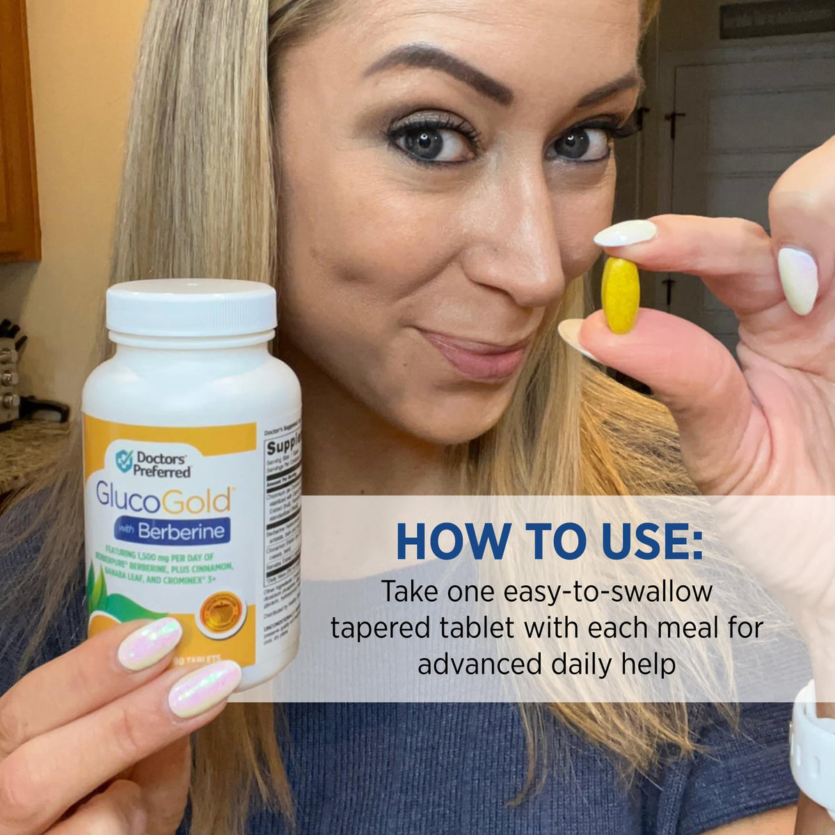 Doctors' Preferred GlucoGold packaging showing 90 tablet count