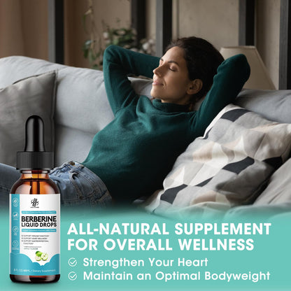 Liquid dropper showing the easy application of apple flavored berberine herbal supplement.