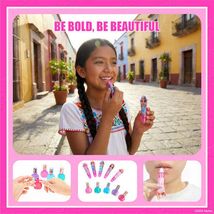Imported children's beauty kit display illustrating the complete selection of lip and nail play products