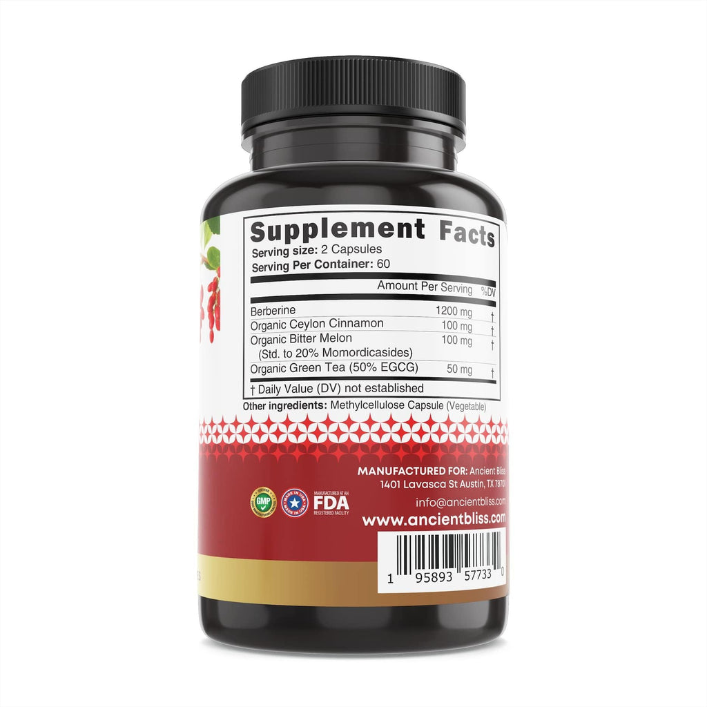 Ancient Bliss Berberine 120 capsule bottle side profile