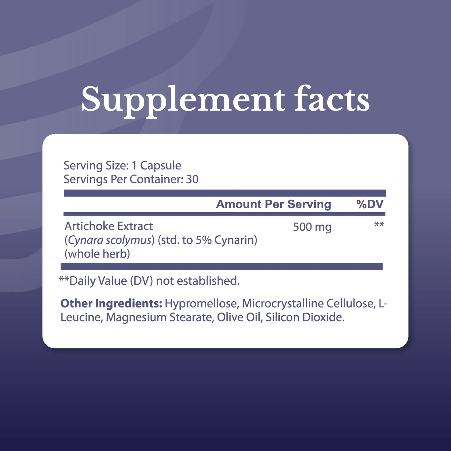 Nation Health MD Artichoke leaf extract 30 vegetarian capsules label details and dosage