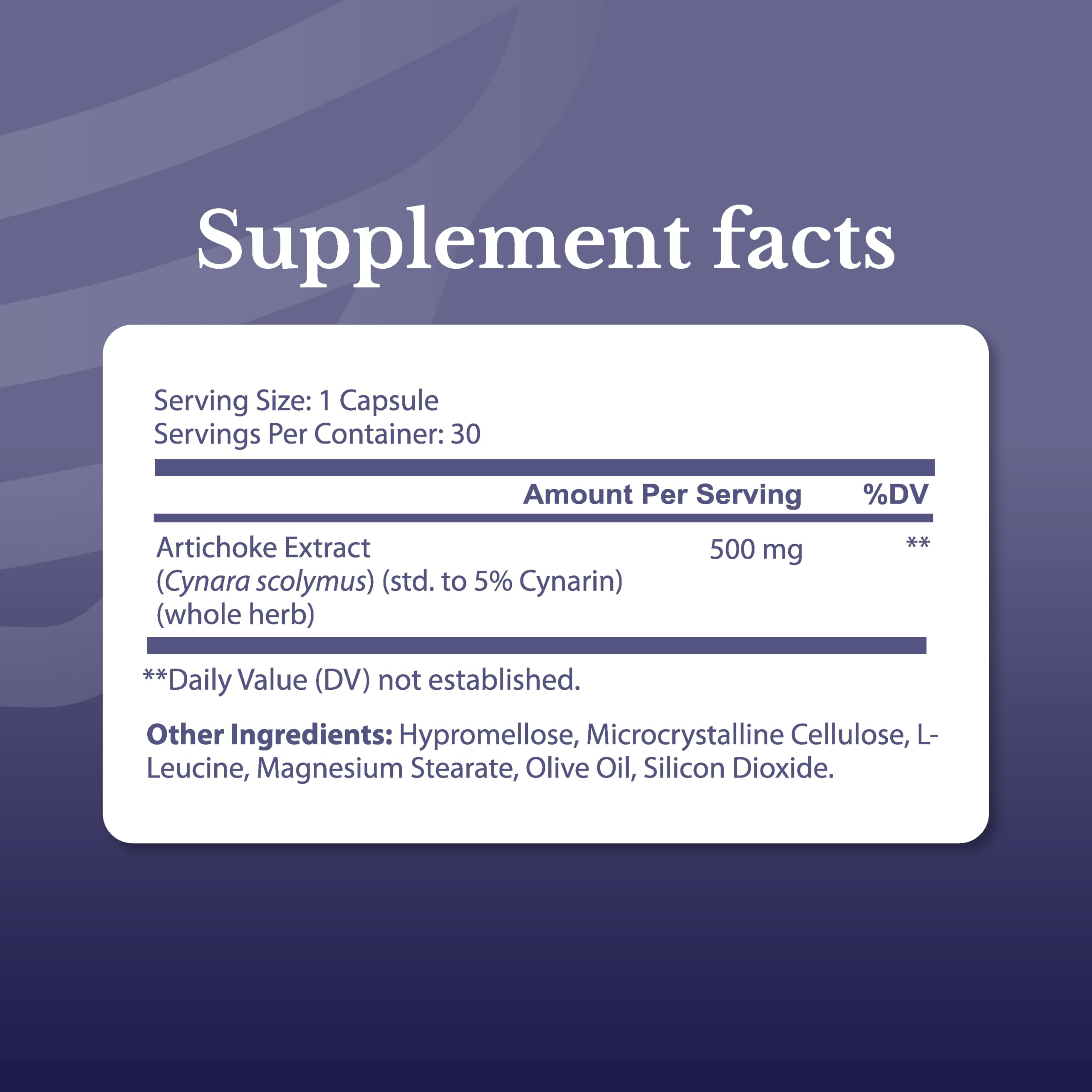 Nation Health MD Artichoke leaf extract 30 vegetarian capsules label details and dosage
