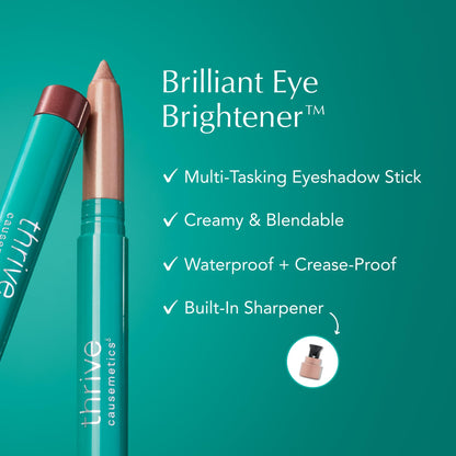 Thrive Causemetics eyeshadow stick shades Estrella Joni and Anise swatched on skin.