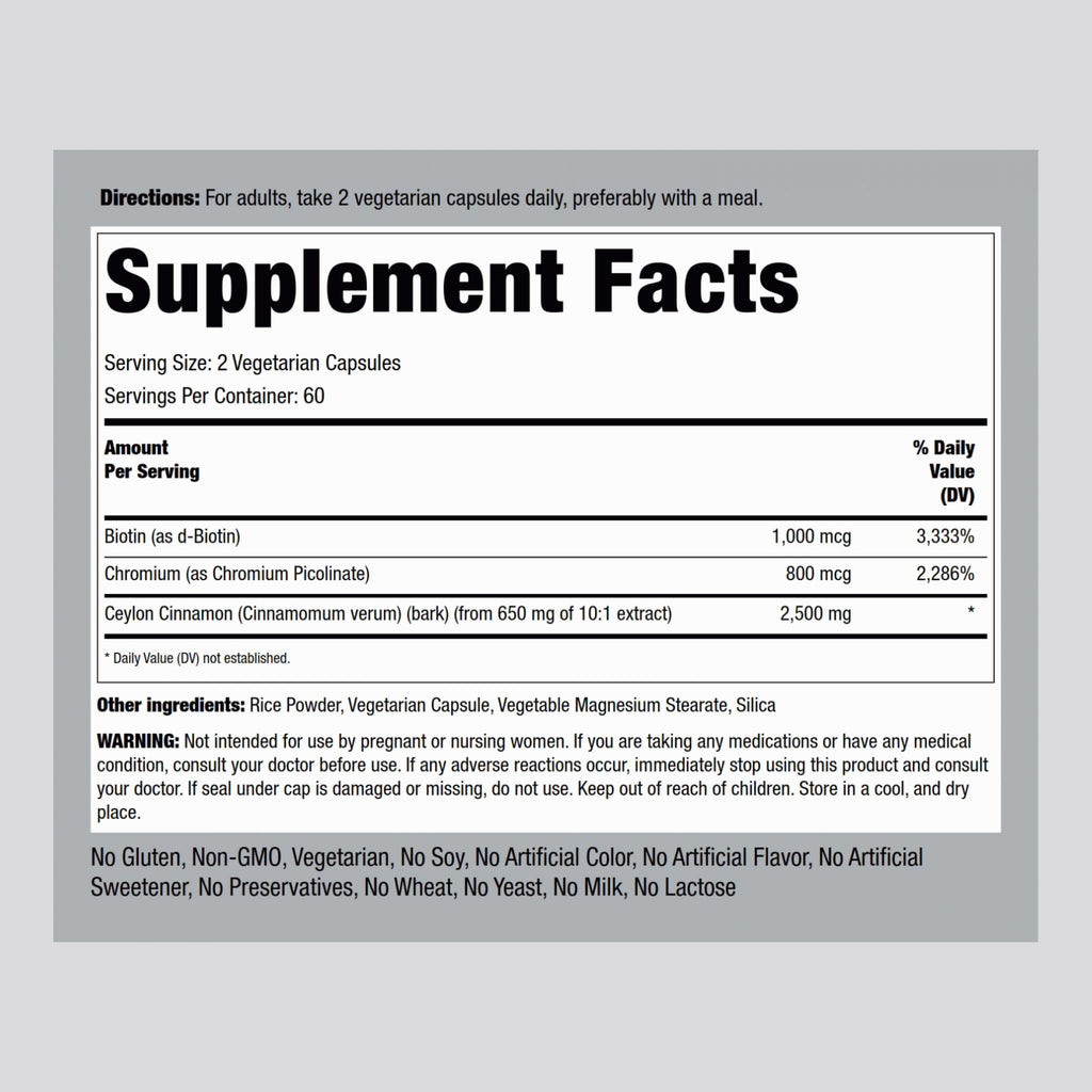 Piping Rock Ceylon Cinnamon supplement facts label
