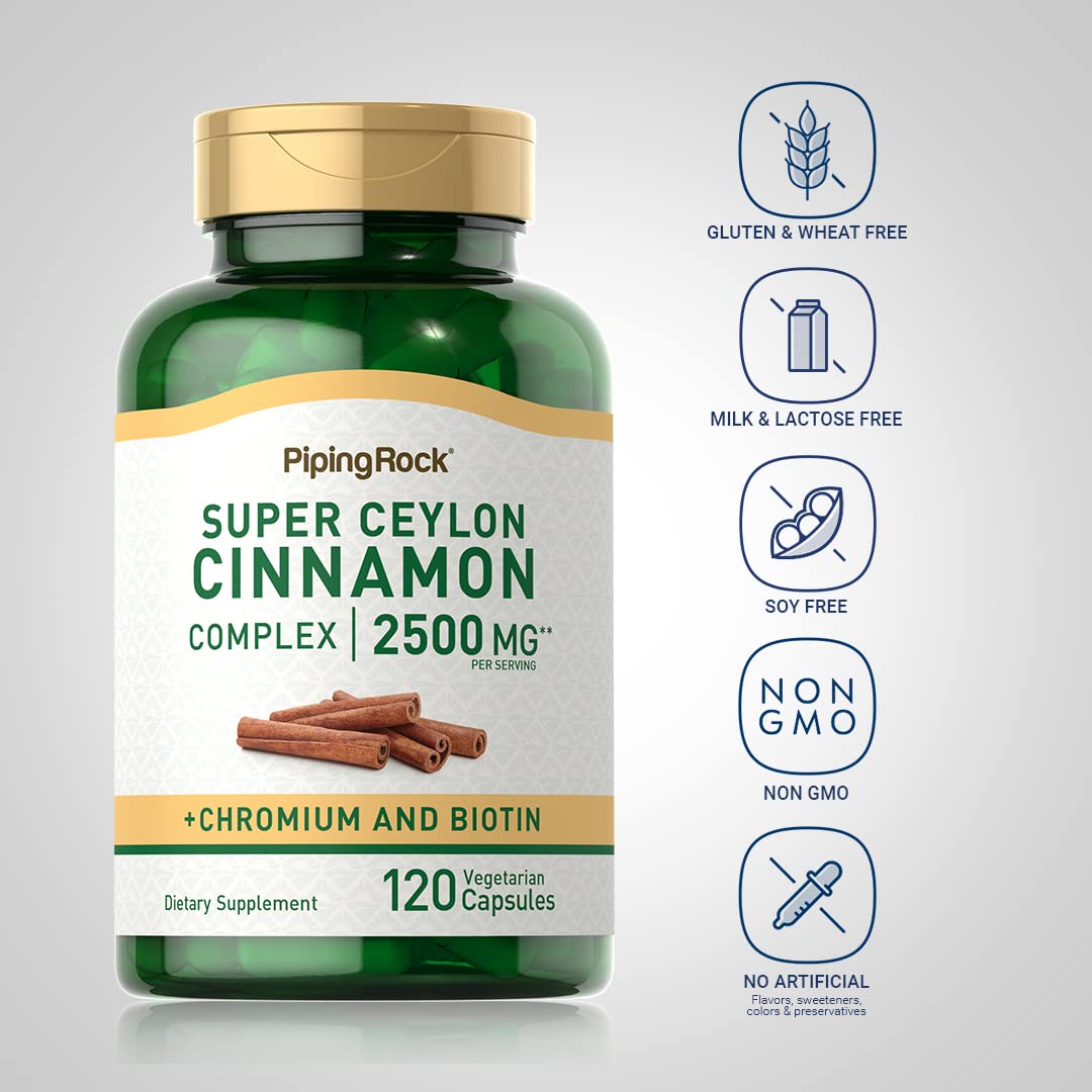 Side view of Piping Rock Ceylon Cinnamon 120 capsules