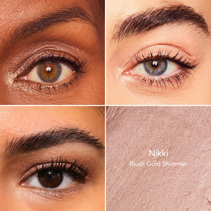 Luminous eye makeup look created using the Thrive Causemetics brown eyes shadow bundle.