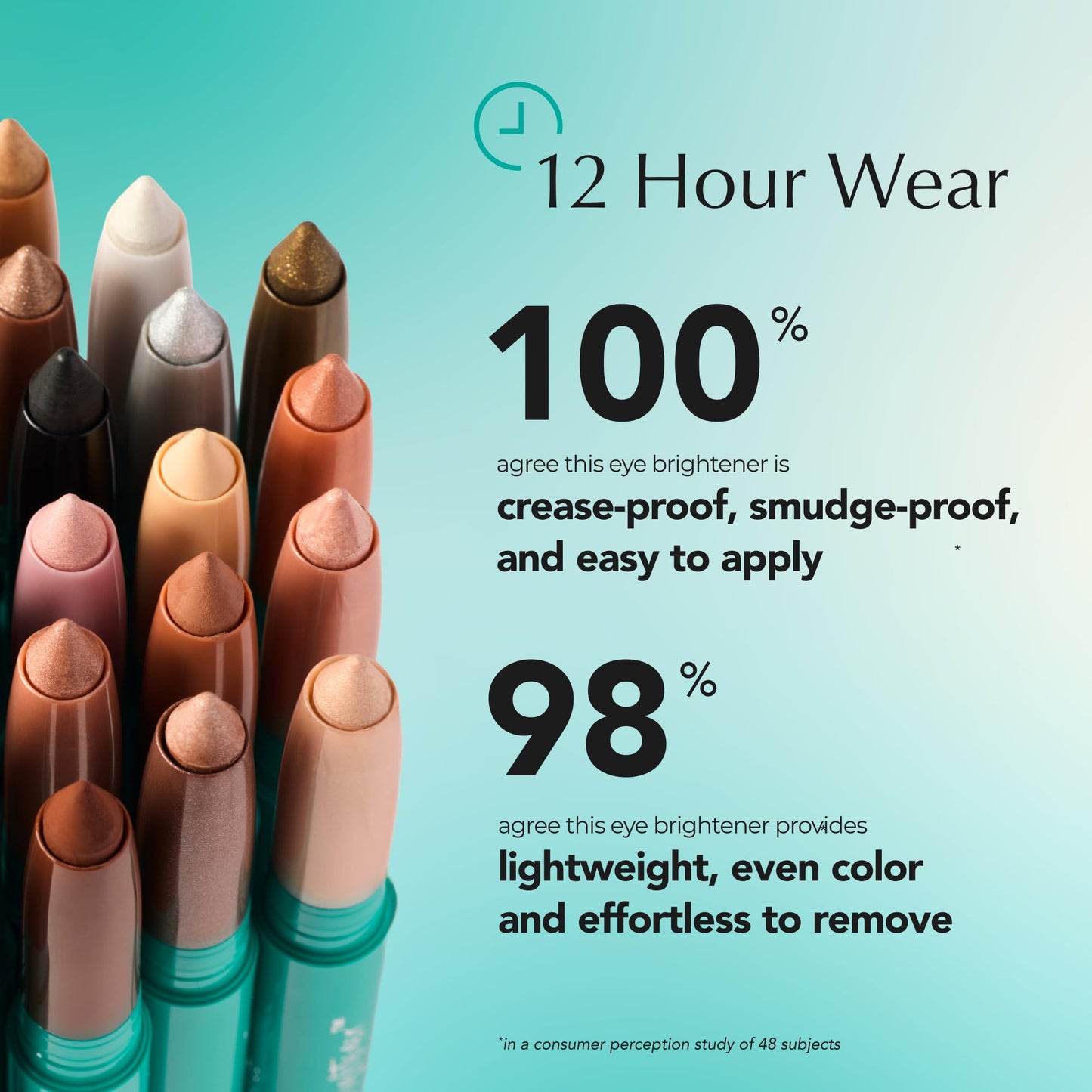 Smudge proof and crease proof demonstration of Thrive Causemetics brilliant eye brightener.