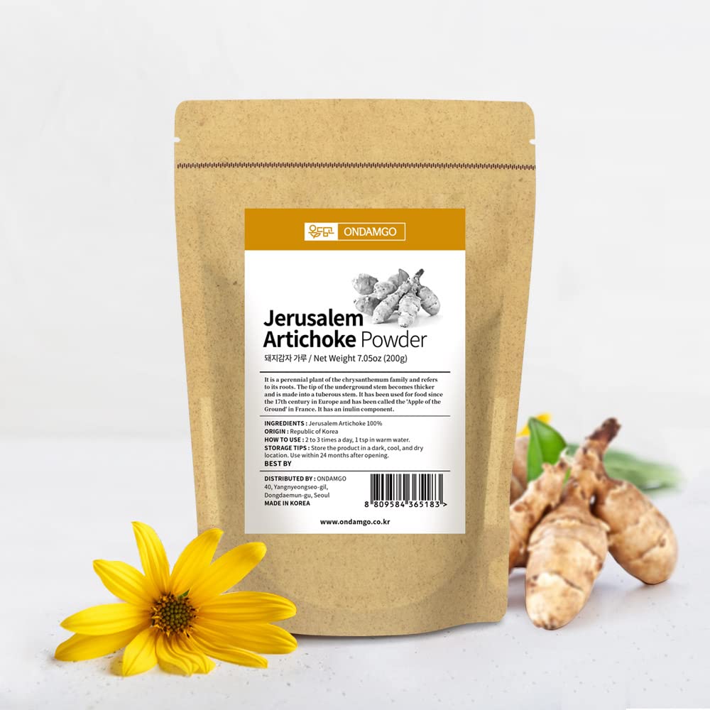 Fine texture of pure unflavored inulin fiber powder next to the product packaging.