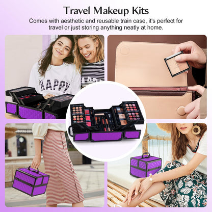 Top down angle of the complete Color Nymph makeup kit contents spread out for easy classification.