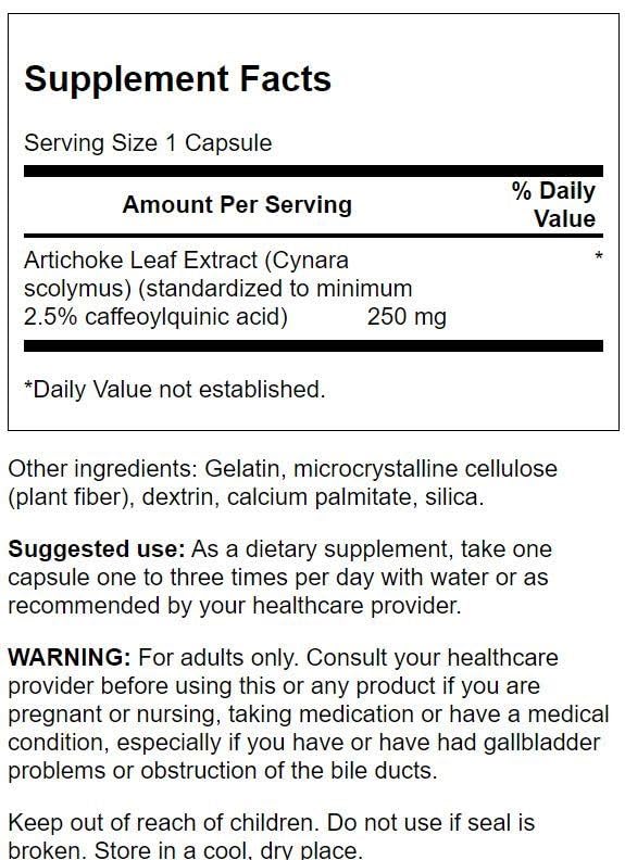 Swanson Artichoke Extract supplement facts and ingredient label view