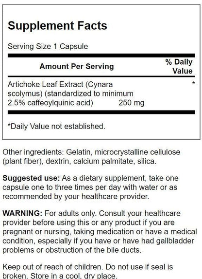 Swanson Artichoke Extract supplement facts and ingredient label view