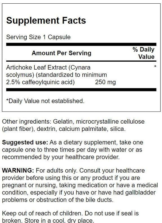 Swanson Artichoke Extract supplement facts and ingredient label view