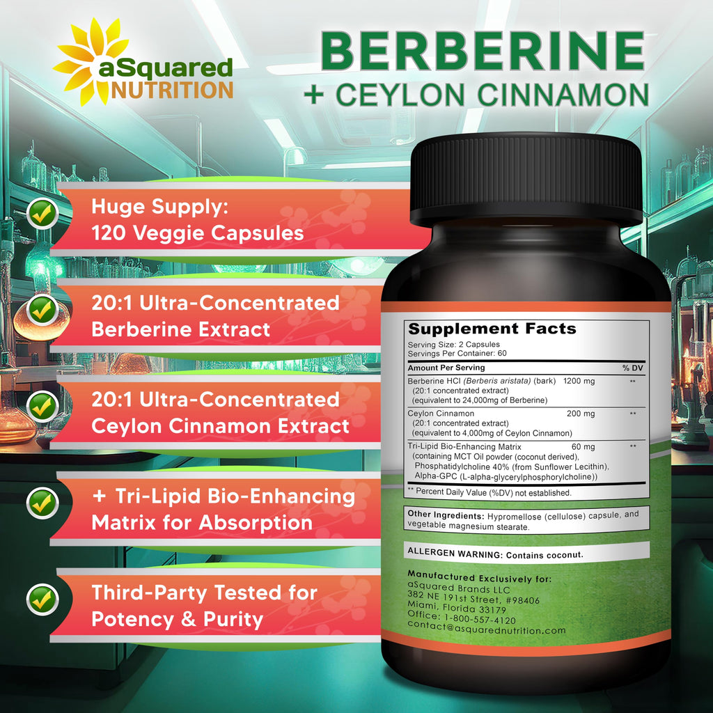 High potency Berberine HCl and Ceylon Cinnamon capsules