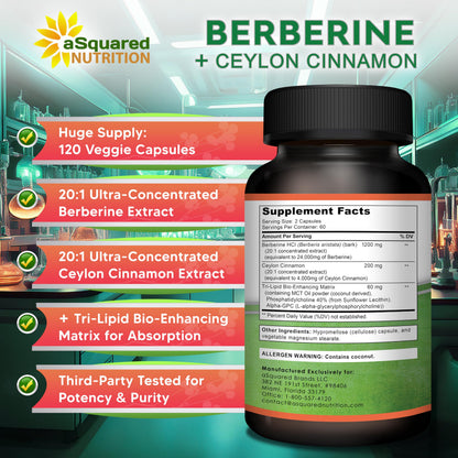 High potency Berberine HCl and Ceylon Cinnamon capsules